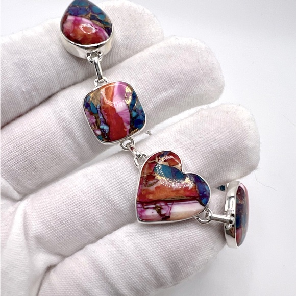 Pink Oyster Turquoise .925 Sterling Silver Bracelet - Picture 6 of 17